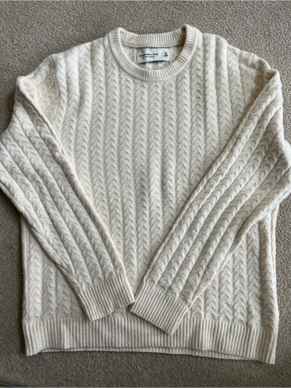 Abercrombie & Fitch Men’s Cream Wool Blend Cable Crew Sweater-Size M